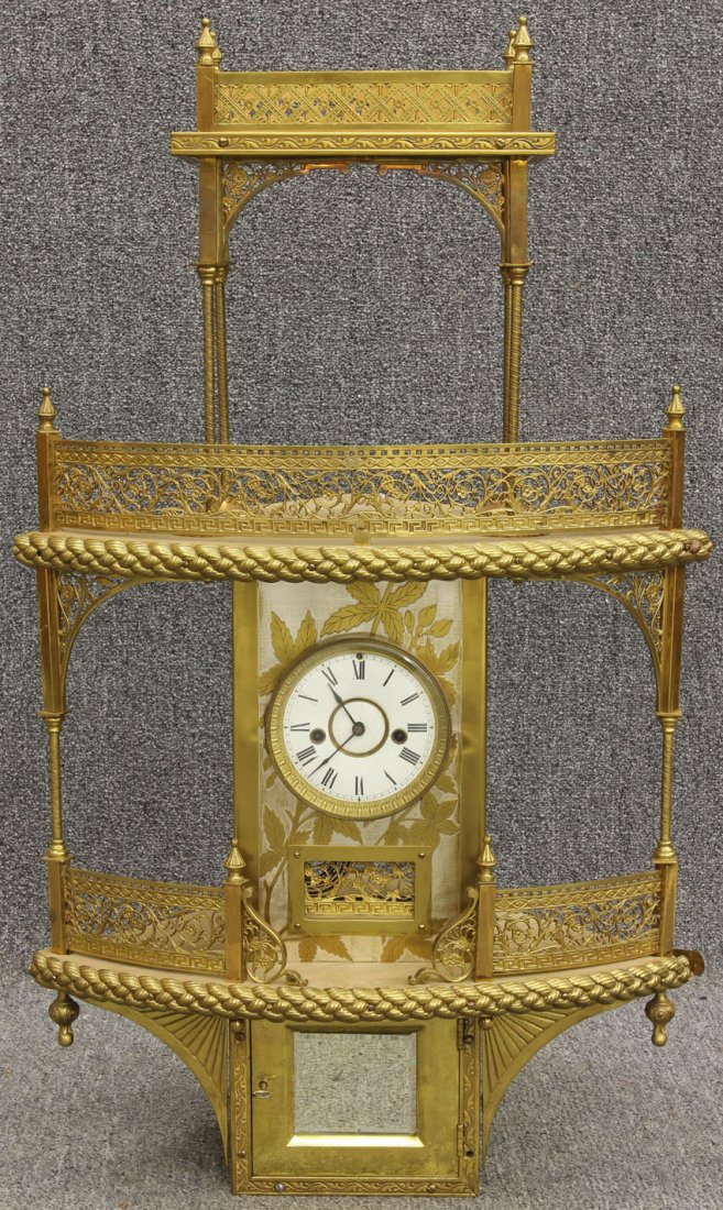 VICTORIAN CAST BRASS CORNER SHELF CLOCK height- 3: VICTORIAN CAST BRASS CORNER SHELF CLOCK height- 35"