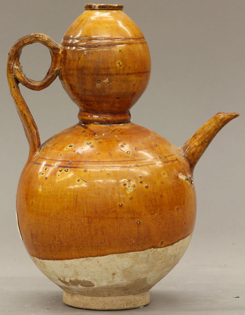 TANG DYNASTY GOURD SHAPED WATER VESSEL circa 10th: TANG DYNASTY GOURD SHAPED WATER VESSEL circa 10th/11th century height- 9 1/2"