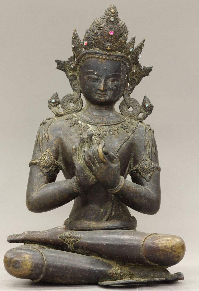 TIBETAN CAST BRONZE SEATED FIGURE height- 17" : TIBETAN CAST BRONZE SEATED FIGURE height- 17"