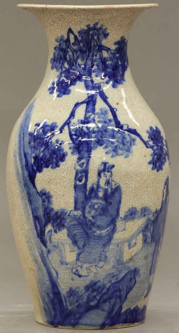 CHINESE BLUE AND WHITE PORCELAIN VASE with Lohan : CHINESE BLUE AND WHITE PORCELAIN VASE with Lohan figure circa 19th century height- 12 1/2"