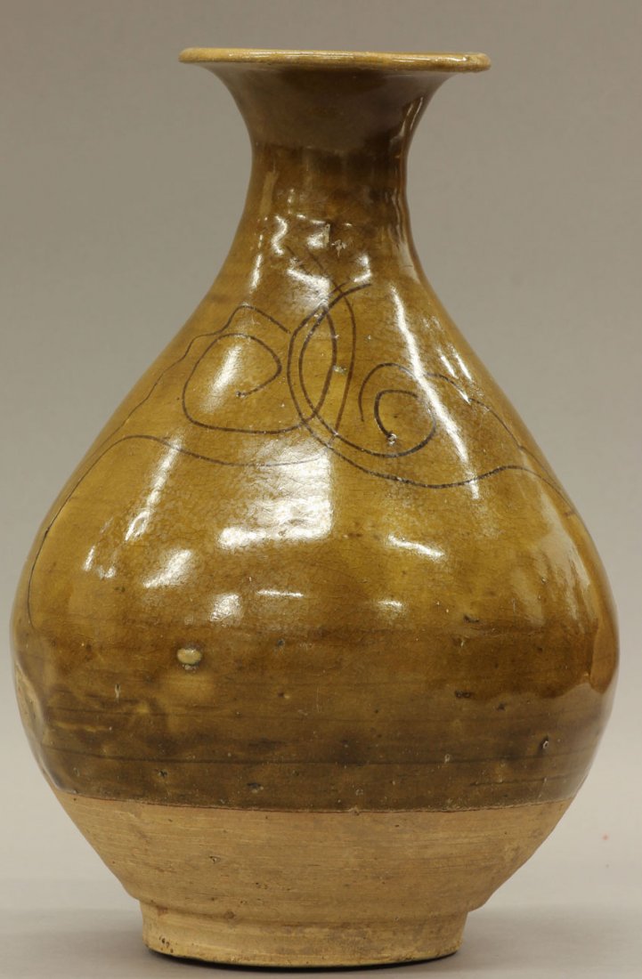 SUNG DYNASTY CELADON CIZHOU WARE VASE with decora: SUNG DYNASTY CELADON CIZHOU WARE VASE with decoration height- 8 1/2"