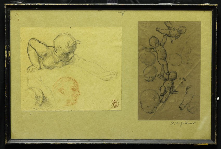 P.V. GALLAND, Pencil drawing framed- 12 3/4" x 19: P.V. GALLAND, Pencil drawing framed- 12 3/4" x 19 1/4"
