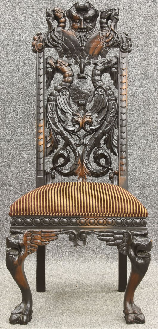 LATE VICTORIAN CARVED SIDE CHAIR with griffins he: LATE VICTORIAN CARVED SIDE CHAIR with griffins height- 51"