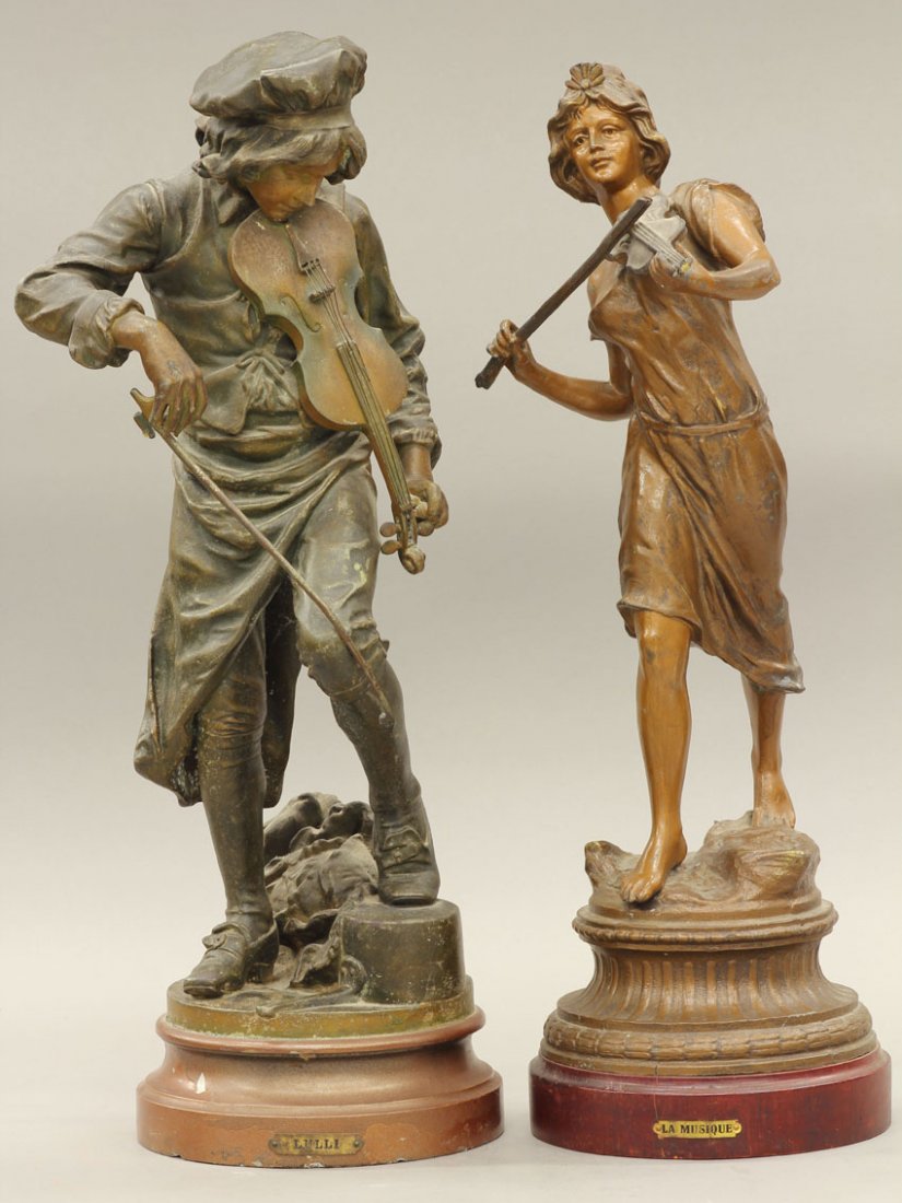 LOT OF (2) EARLY 20TH CENTURY SPELTER FRENCH STAT: LOT OF (2) EARLY 20TH CENTURY SPELTER FRENCH STATUES overall heights- 19", 19 1/2"