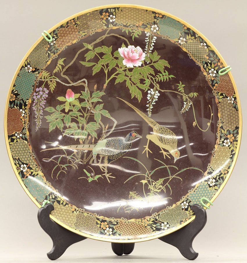 JAPANESE CLOISONNE CHARGER circa early 20th centu: JAPANESE CLOISONNE CHARGER circa early 20th century diameter- 17 3/4"