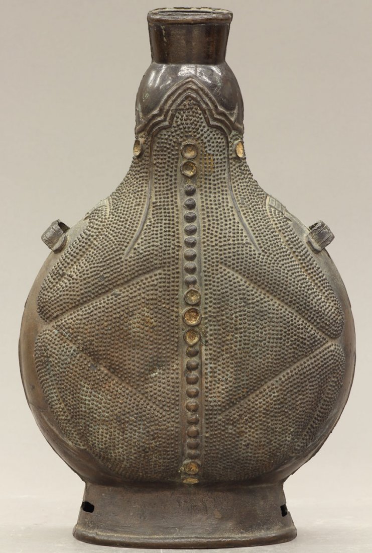 EARLY TIBETAN BRONZE VESSEL possibly water flask : EARLY TIBETAN BRONZE VESSEL possibly water flask height- 12 1/4"
