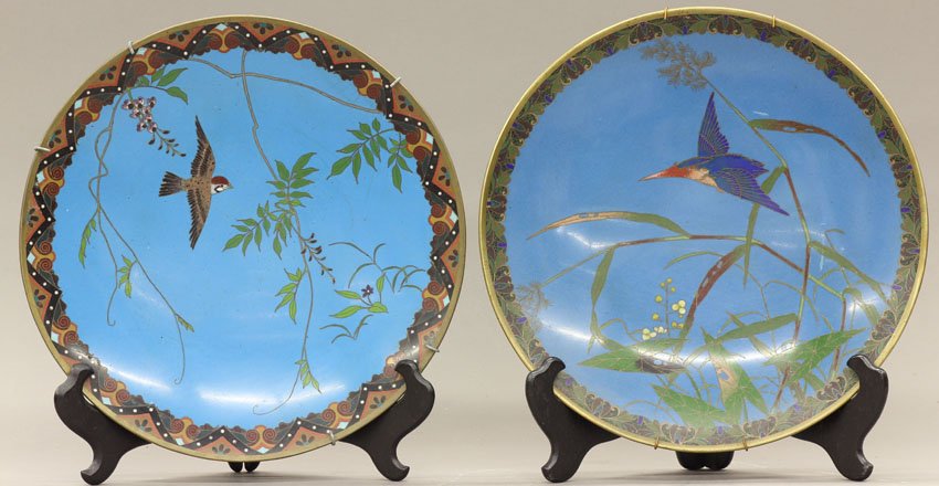 LOT OF (2) JAPANESE CLOISONNE CHARGERS circa late: LOT OF (2) JAPANESE CLOISONNE CHARGERS circa late 19th/early 20th century diameter- 12"