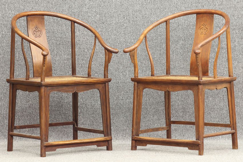 PAIR OF CHINESE CARVED HORSEBACK CHAIRS height- 3: PAIR OF CHINESE CARVED HORSEBACK CHAIRS height- 37 1/2" width- 25"