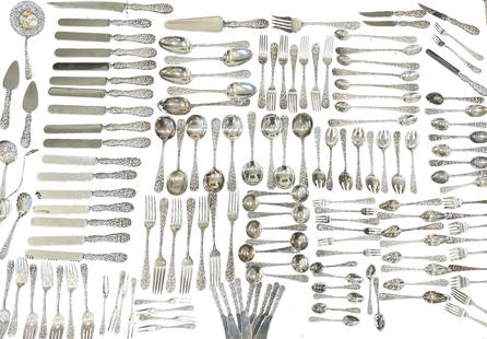 STERLING SILVER FLATWARE SET BY STEIFF: Weight- 152 troy ozs. Total pcs.- 148 pcs. Shipping U.S. $80 plus insurance