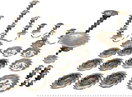 STERLING SILVER WEIGHTED ARTICLES: Total- 22 pcs. Candlestands, ashtrays Third party shipping only for this lot