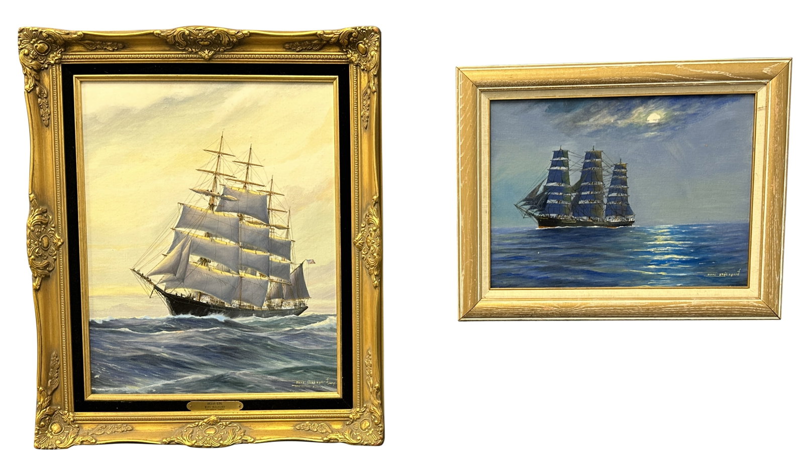 HANS SKALAGARD (1923-2017), OIL ON CANVAS (2): Portraits of ships Sight- 12" x 16", 16" x 20" Overall- 16" x 20", 22" x 26" Third party shipping only for this lot