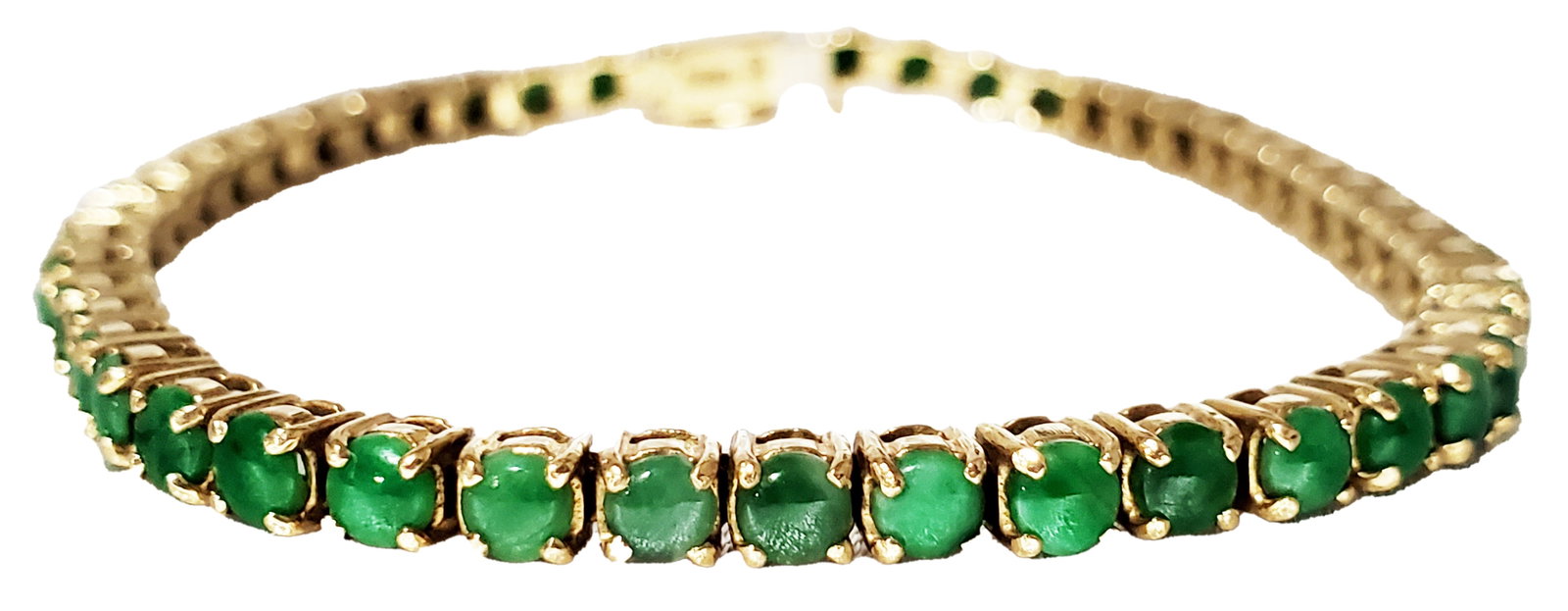 LADYS 18KT JADE BRACELET: Set with (48) Jade Weight- 13.1 grams Length- 7" Shipping U.S. $15 plus insurance