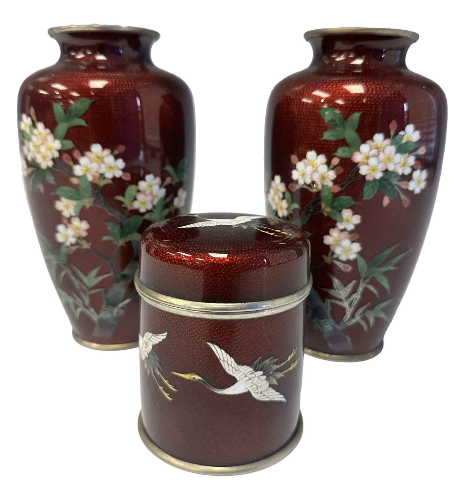 JAPANESE VINTAGE CLOISSONE VASES AND BOX (1 of 5)