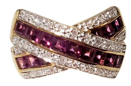 LADYS 14KT DIAMOND AND PRECIOUS STONE RING