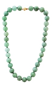 LADYS 18KT ROUND JADEITE 11-12MM NECKLACE