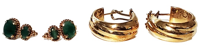 LOT OF (2) PAIRS 14KT RINGS, ONE W/ EMERALDS