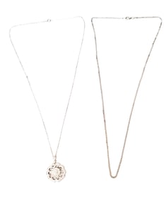 LOT OF (2) 14KT WHITE GOLD NECKLACES