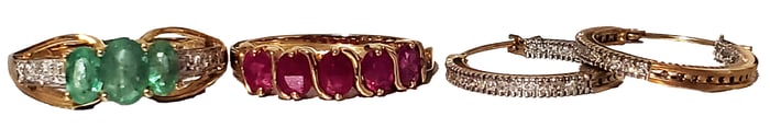 LOT OF (3) 14KT EMERALD, RUBY AND DIAMOND JEWELRY