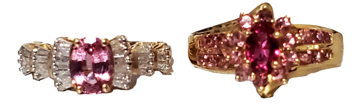 LOT OF (2) LADYS 14KT PINK STONE & DIAMOND RINGS