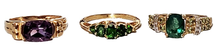 LOT OF (3) LADYS 14KT Y.G. RING W/ PRECIOUS STONES