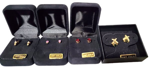 LOT OF (4) PAIRS 14KT EARRINGS W/ PRECIOUS STONES