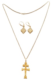 LOT OF (2) 14KT CROSS NECKLACE, EARRING SET