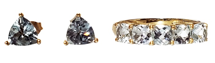 LADYS BLUE TOPAZ 14KT RING AND EARRINGS