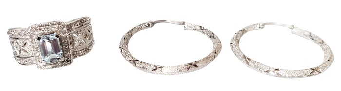 LOT OF (2) 14KT EARRINGS & RING SET W/ AQUAMARINE