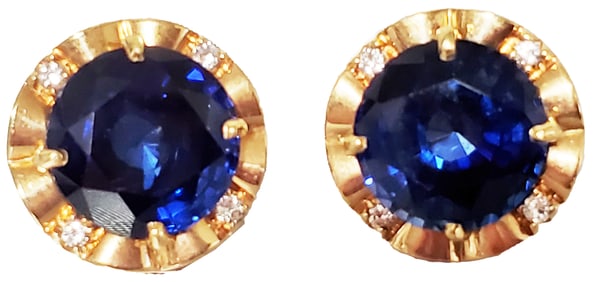 LADYS 14KT DIAMOND/ SAPPHIRE SYNTHETIC EARRINGS