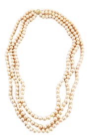LADYS TRIPLE STRAND PINK PEARL NECKLACE