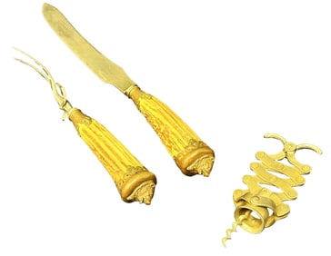 LOT (3) PCS.- VINTAGE CARVING SET, CORKSCREW