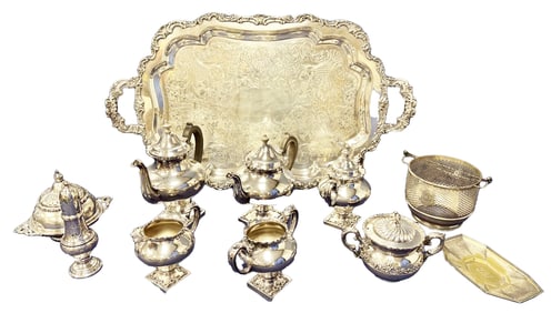 VINTAGE SILVERPLATED TEA SERVICE W/TRAY