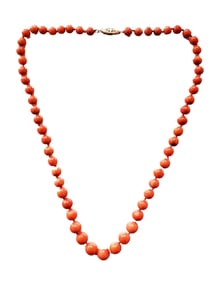 LADYS 14KT CORAL BEADED NECKLACE
