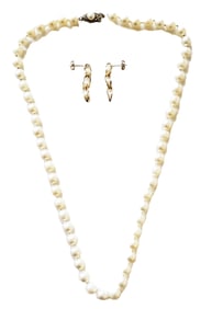 LADYS 14KT PEARL NECKLACE & EARRINGS
