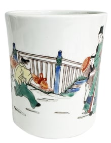 CHINESE PAINT DECORATED BRUSH POT