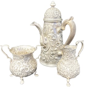STERLING SILVER REPOUSSE 3 PC. TEA SERVICE