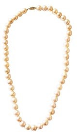 LADYS 10MM-11MM PEACH STRAND PEARLS, 14KT CLASP