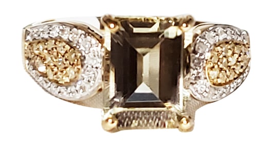 LADYS DIAMOND & YELLOW STONE 10KT RING
