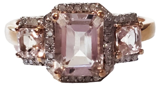 LADYS PINK MORGANITE & DIAMOND 10KT RING