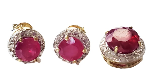 THAI RUBY & DIAMOND S.S. NECKLACE/EARRINGS