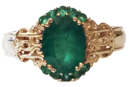 LADYS 14KT Y.G. ZAMBIAN EMERALD RING
