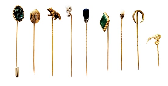 LOT OF (9) VINTAGE STICK PINS, SOME GOLD
