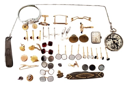 GROUPING OF VINTAGE CUFF LINKS, WATCHES