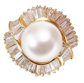 LADYS 3.46 CTS. DIAMOND RING W/ 12 MM PEARL
