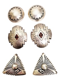 NATIVE AMERICAN NAVAJO SILVER EARRINGS, LOT OF (3)