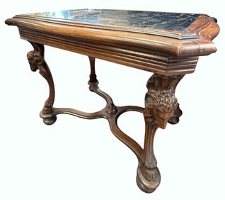 ITALIAN STYLE WALNUT MARBLE TOP SIDE TABLE