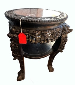 CHINESE CARVED MARBLE TOP SIDE TABLE, 19TH C.