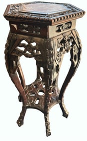 CHINESE CARVED MARBLE TOP STAND, 1900'S