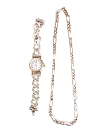 STERLING SILVER WATCH BAND & NECKLACE