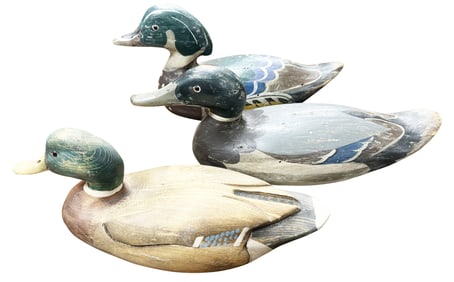 TOM TABES, LOT OF (3) CARVED WOOD DECOYS